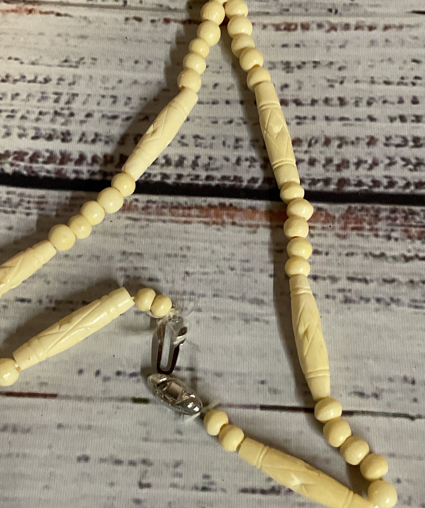 Carved Celluloid Silver Clasp Vintage Beaded Necklace