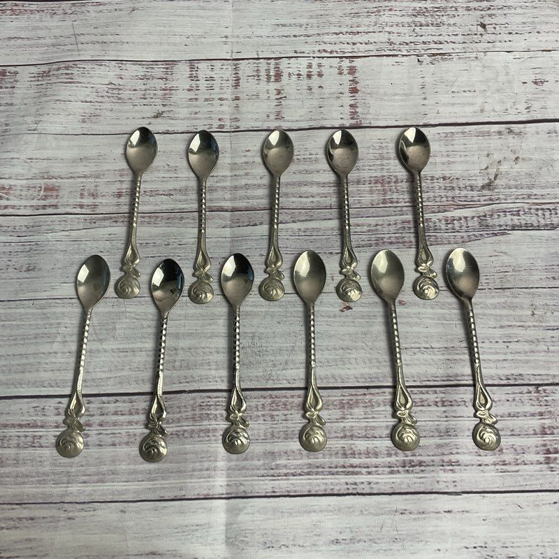 Set Of 11 Floral Stainless Steel 4" Dematisse Spoons