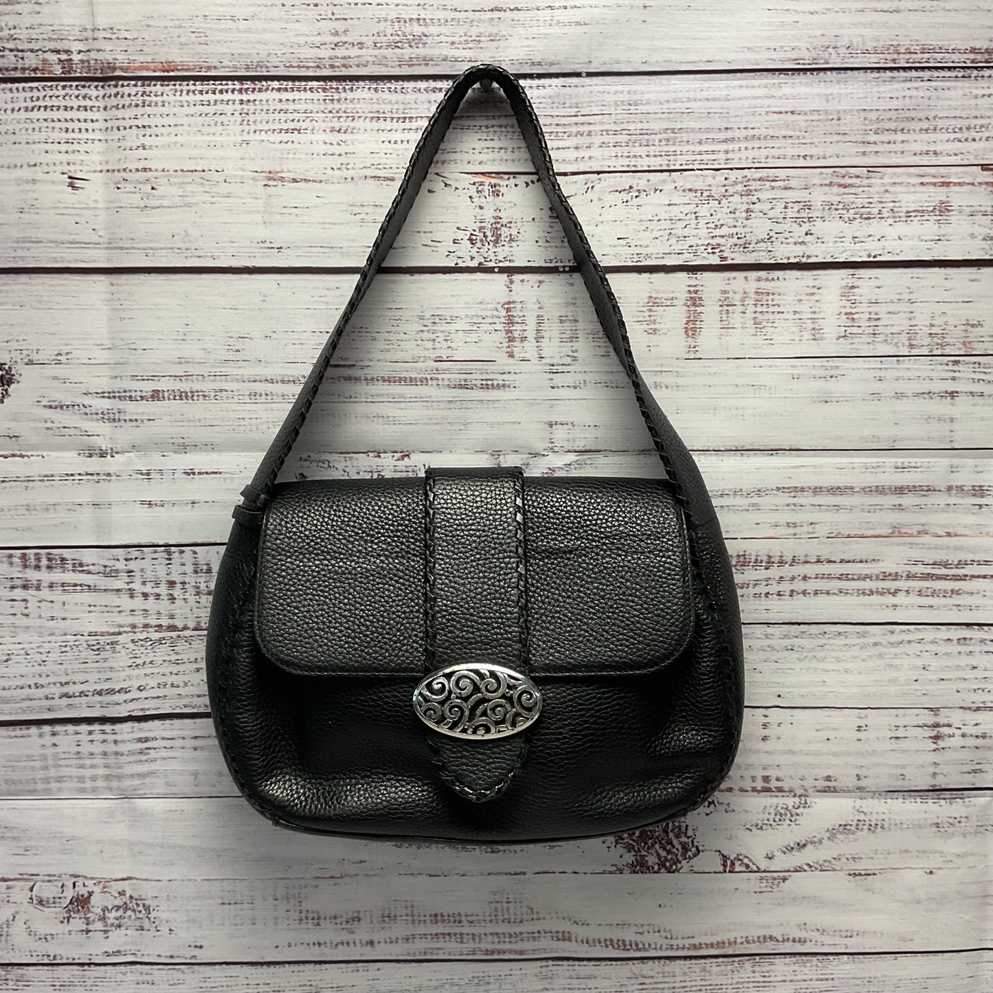 Brighton Black Pebble Leather Shoulder Hobo Bag Purse 11"x3"x8"