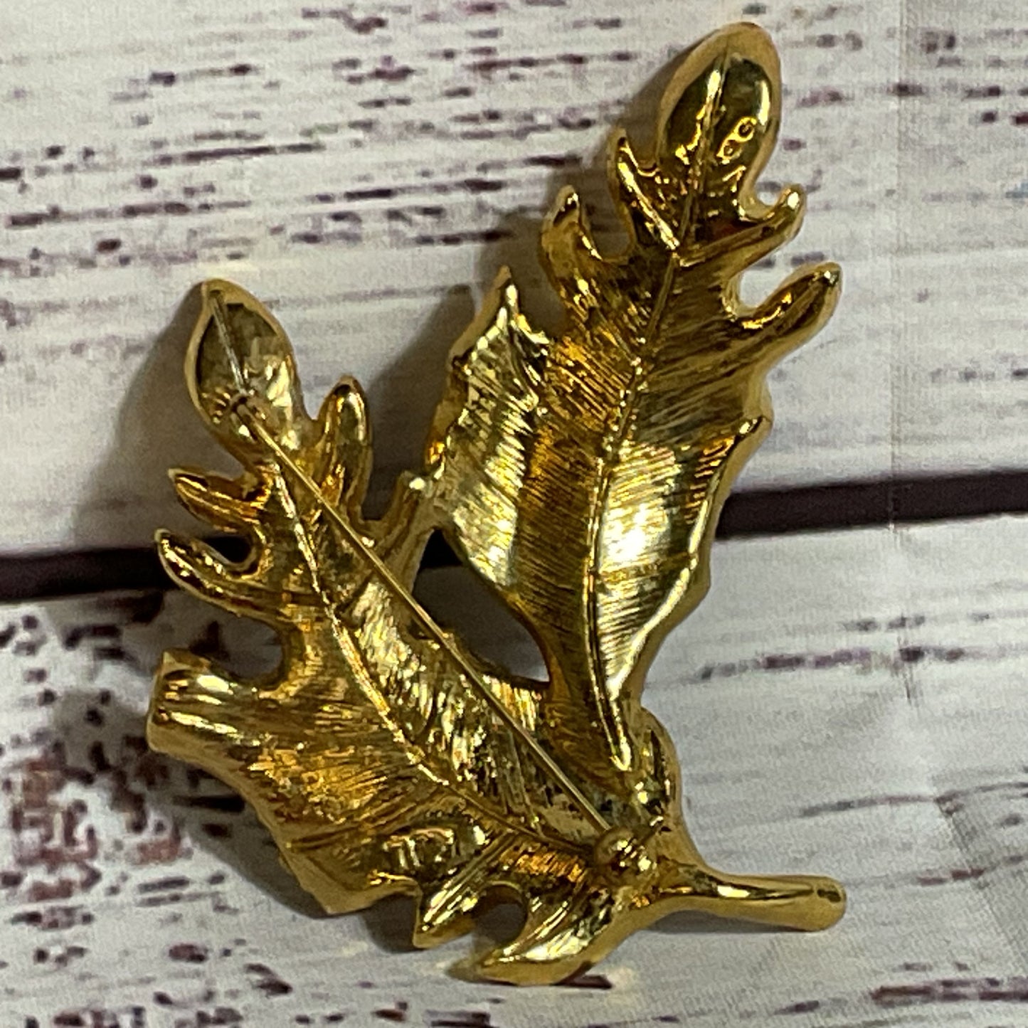 KENNETH JAY LANE Gold Tone Multicolor Rhinestone Leaf Brooch- 3"