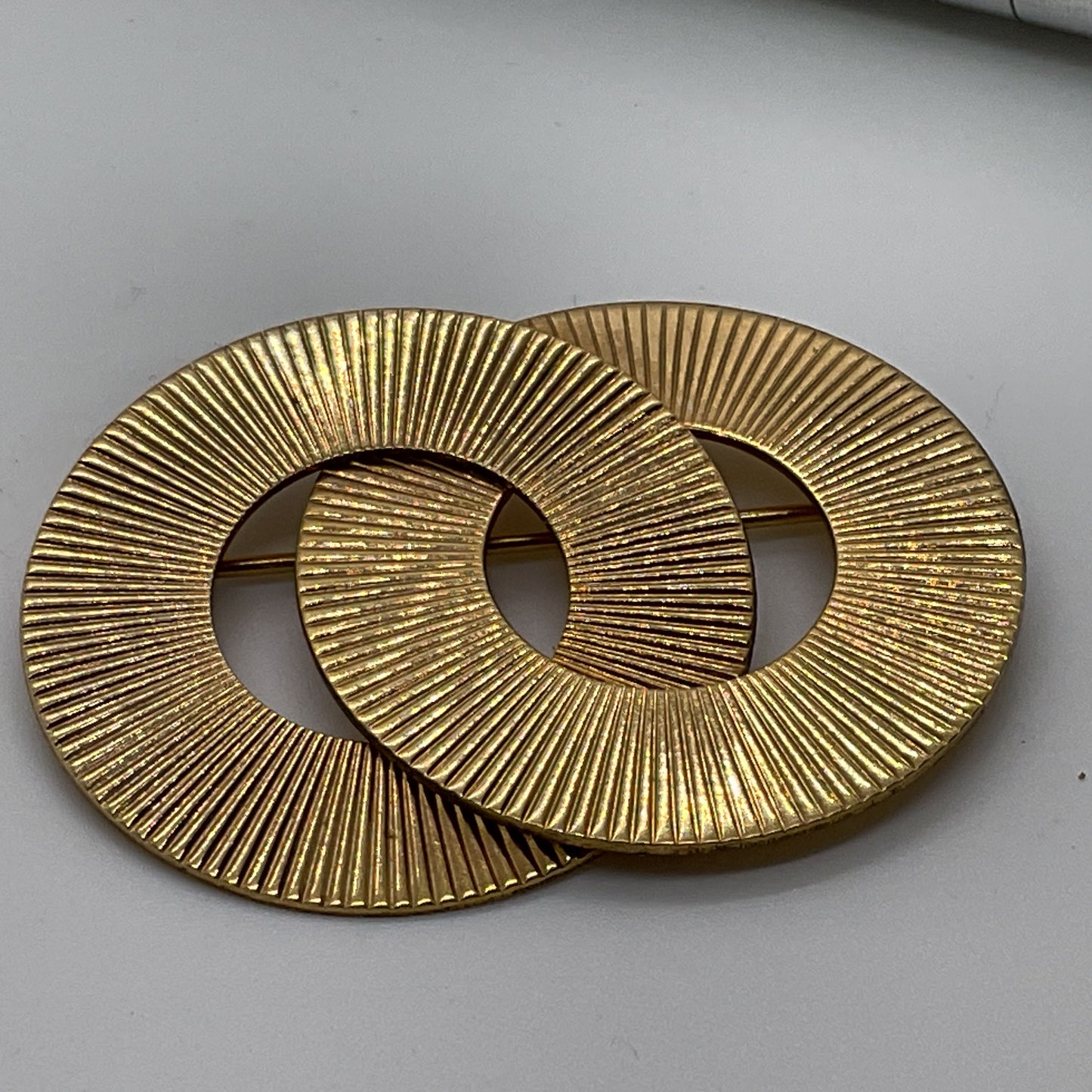 Signed VTG. 12K Gold Filled Double Ring Brooch- 1.25" x 1.75"