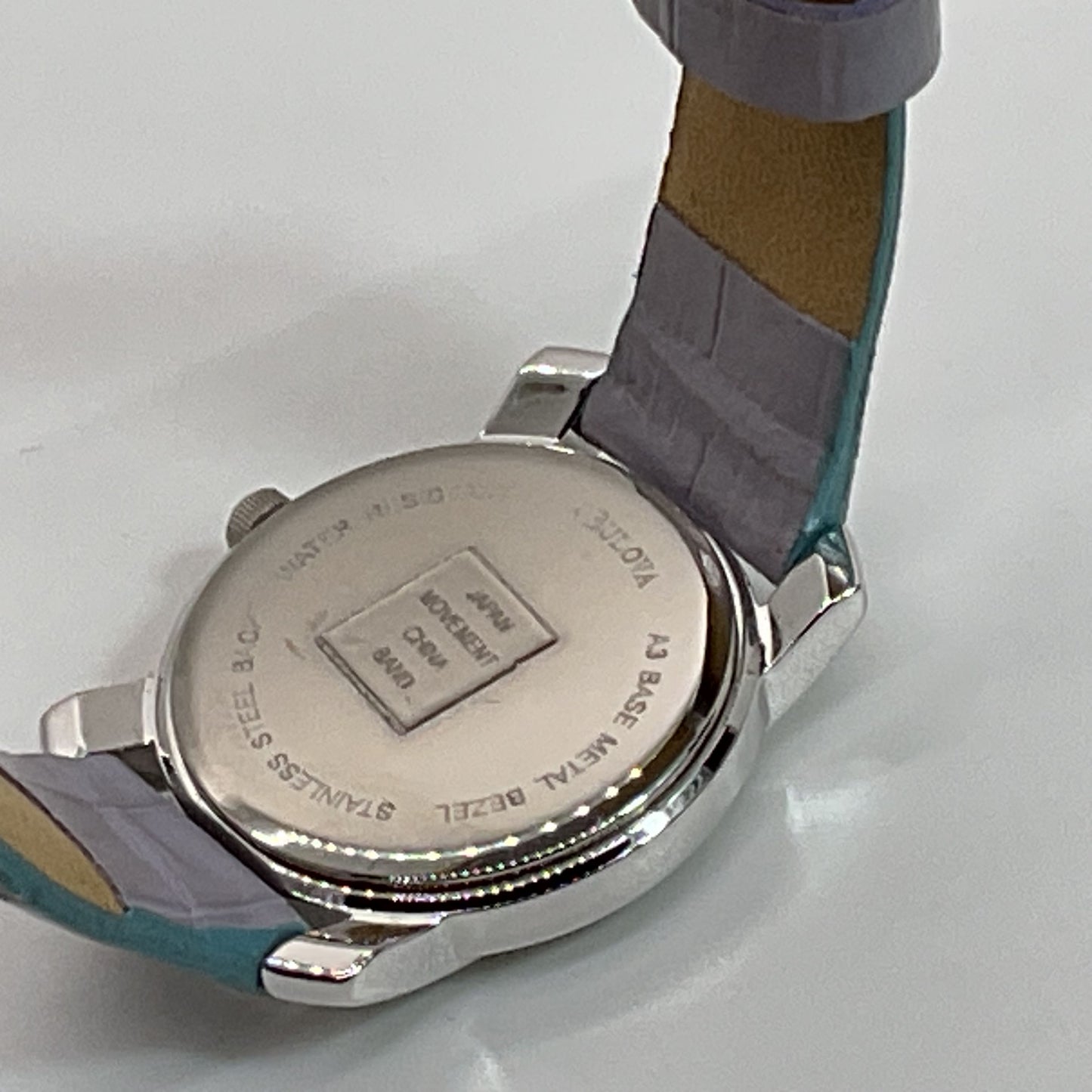 BULOVA Mother of Pearl Face Lavender Leather Band Women's Watch- NEEDS BATTERY