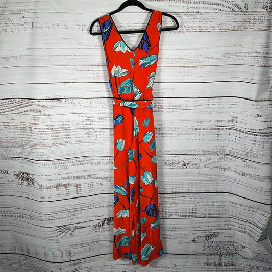 Diane Von Furstenberg Orange Floral Belted Sleeveless Jumpsuit - Size 4