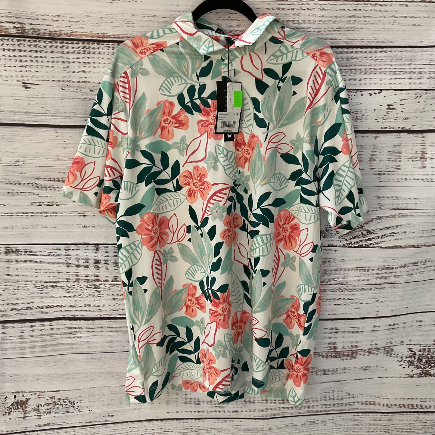 Bad Birdie Leafing Pattern Green Pink Polo Shirt - Size XL New W/ Tag