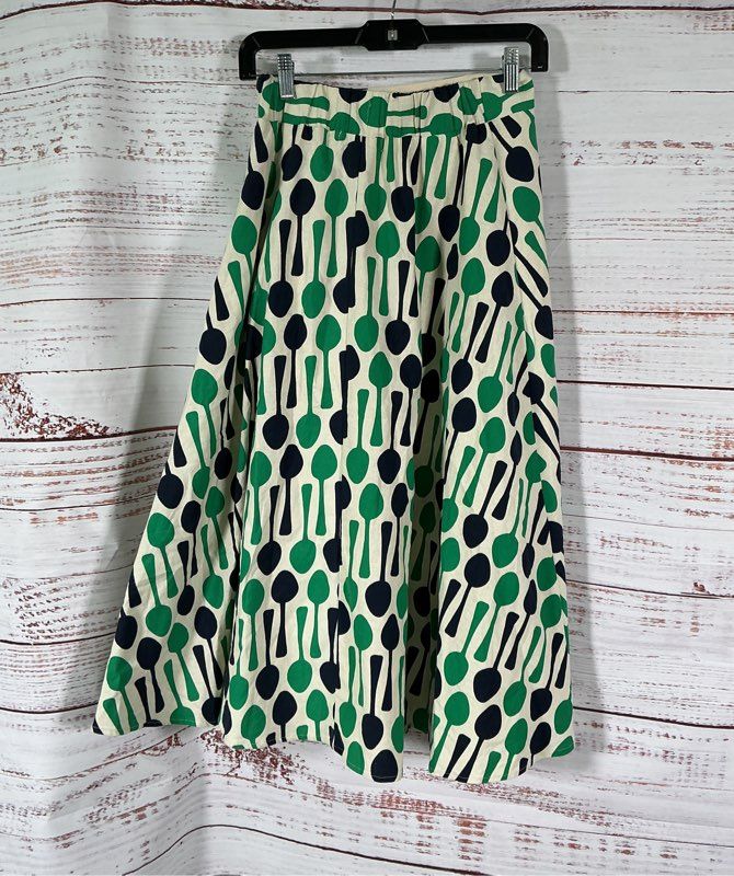 Women's Eva Franco for Anthropologie Blue and Green Print Cotton Skirt Size 4