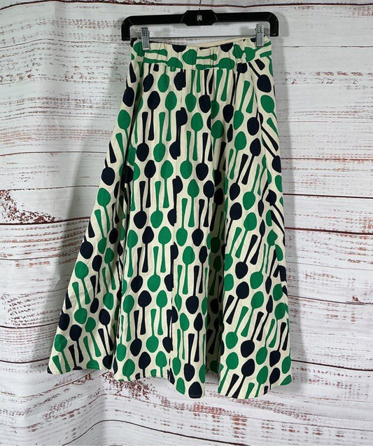 Women's Eva Franco for Anthropologie Blue and Green Print Cotton Skirt Size 4