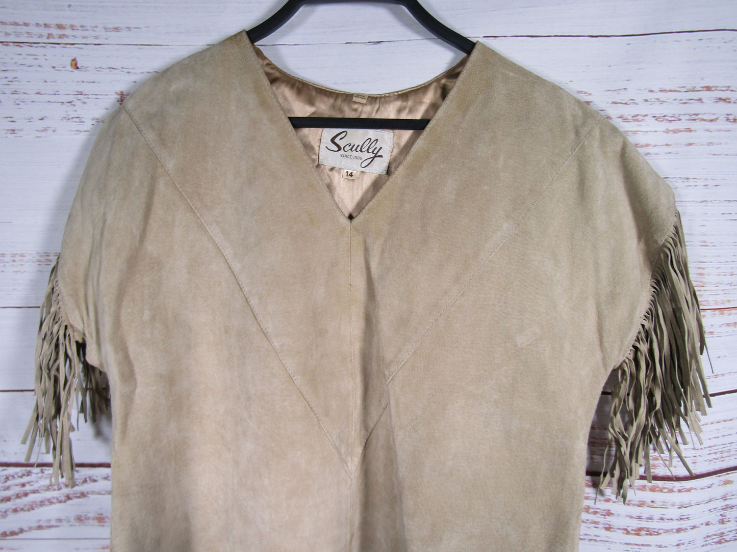 Vintage Scully Women's Beige Leather Fringe Top Size 14