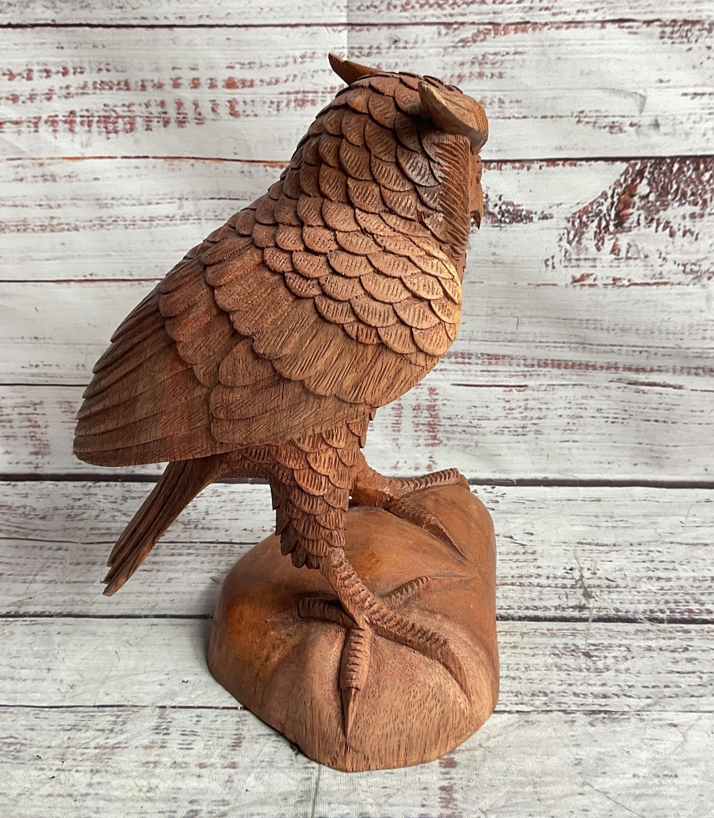 Hand Carved Wooden 8.5' Owl Brown