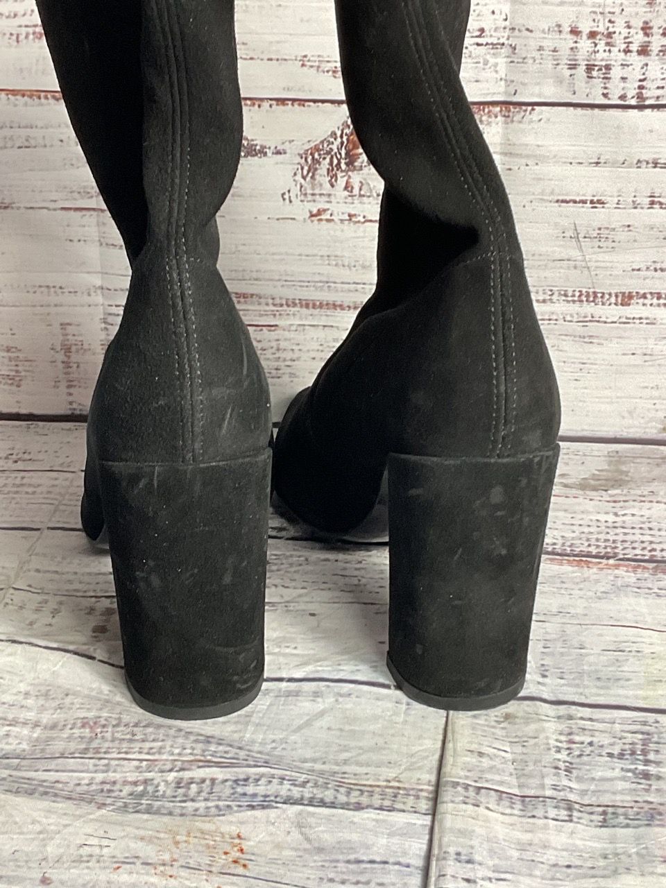 Stuart Weitzman Clinger Suede Stretch Heel Boots Black 7.5