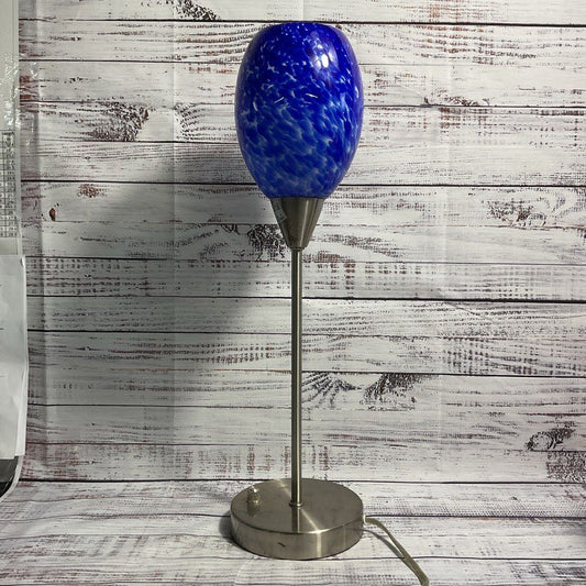 VTG. Mid-Century 22" Underwriter Laboratories Blue Art Deco Glass Table Lamp