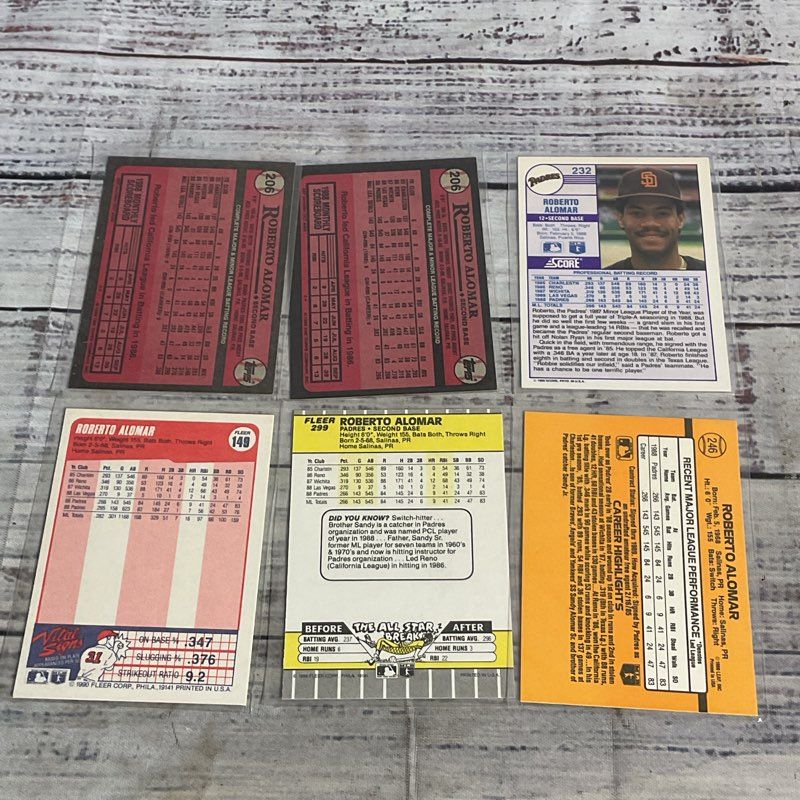 Lot Of 6 VTG. Roberto Alomar Ungraded Padres Baseball Cards Fleer Donruss Topps