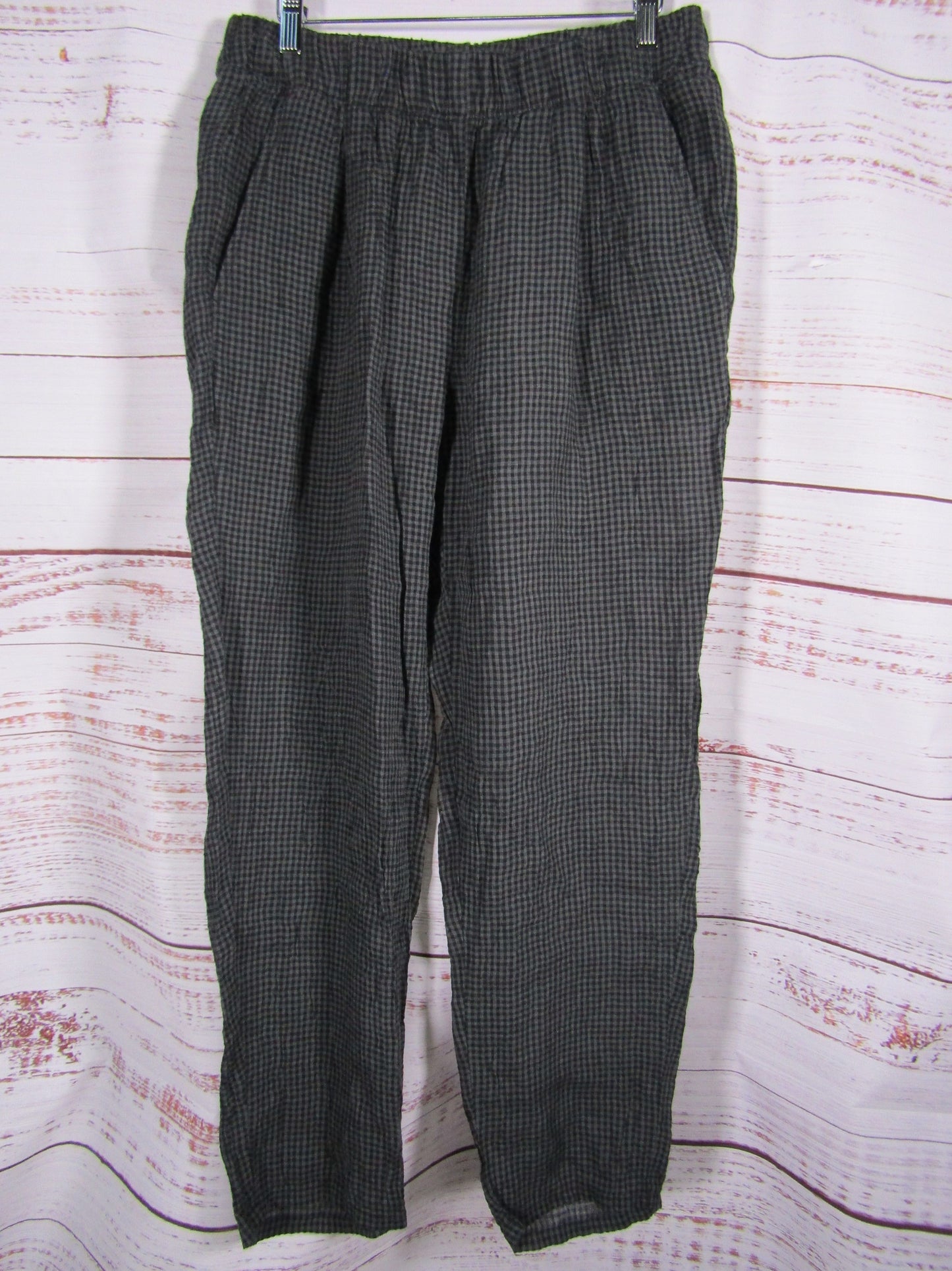 Eileen Fisher Women's Gray Microcheck Organic Linen Pants Size S