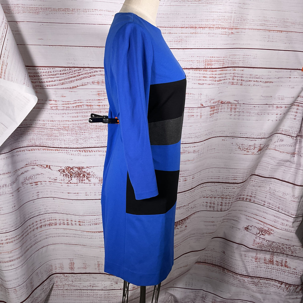 CARLISLE Women's Blue Asymmetric Pattern Long Sleeve Dress- SZ 4