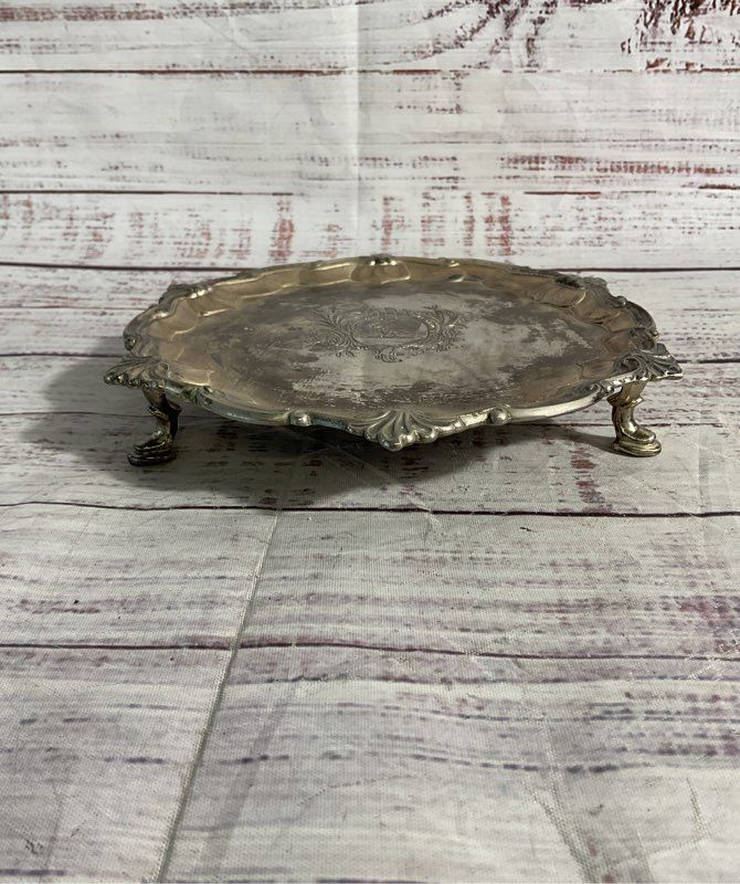 Vintage Silver Plated Ornate Footed Tray With Swan Crest 6.5"