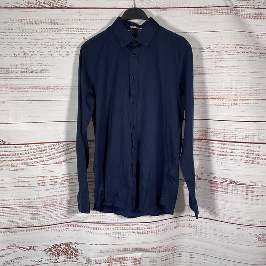 Ted Baker Navy Blue LS Jersey Long Sleeve Button Down Shirt - Size 3