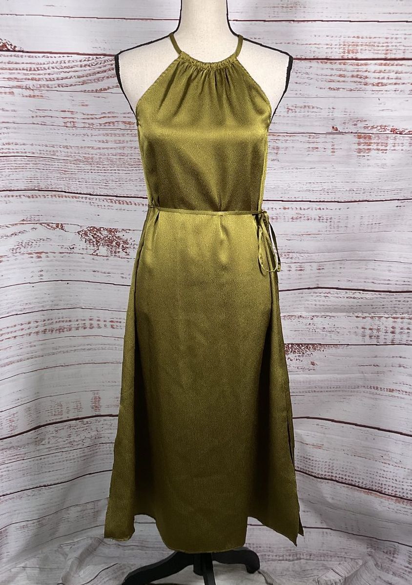 Ted Baker London Roxieyy Textured Satin Halter Dress Olive 0