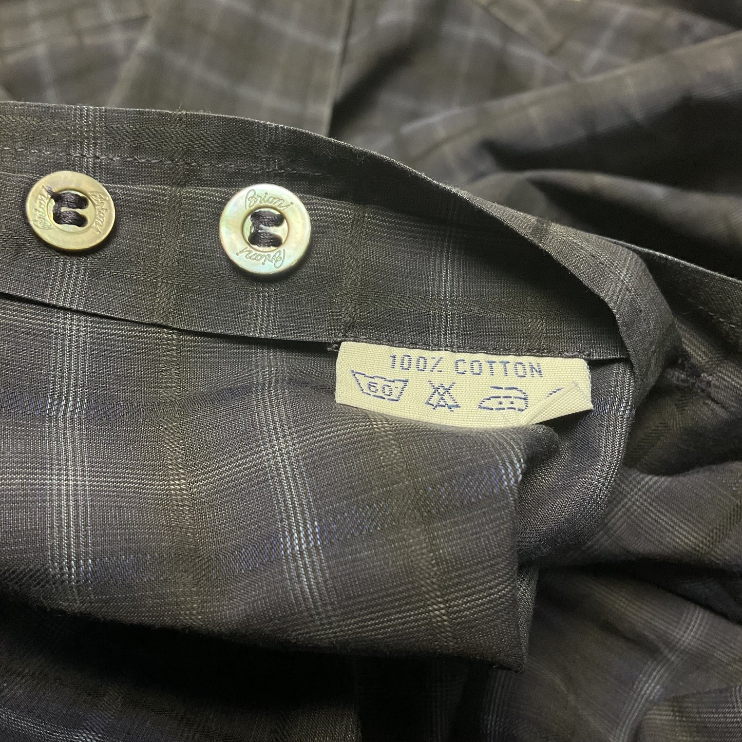 Brioni Neiman Markus Black Navy Blue Plaid Long Sleeve Button Up Dress Shirt L