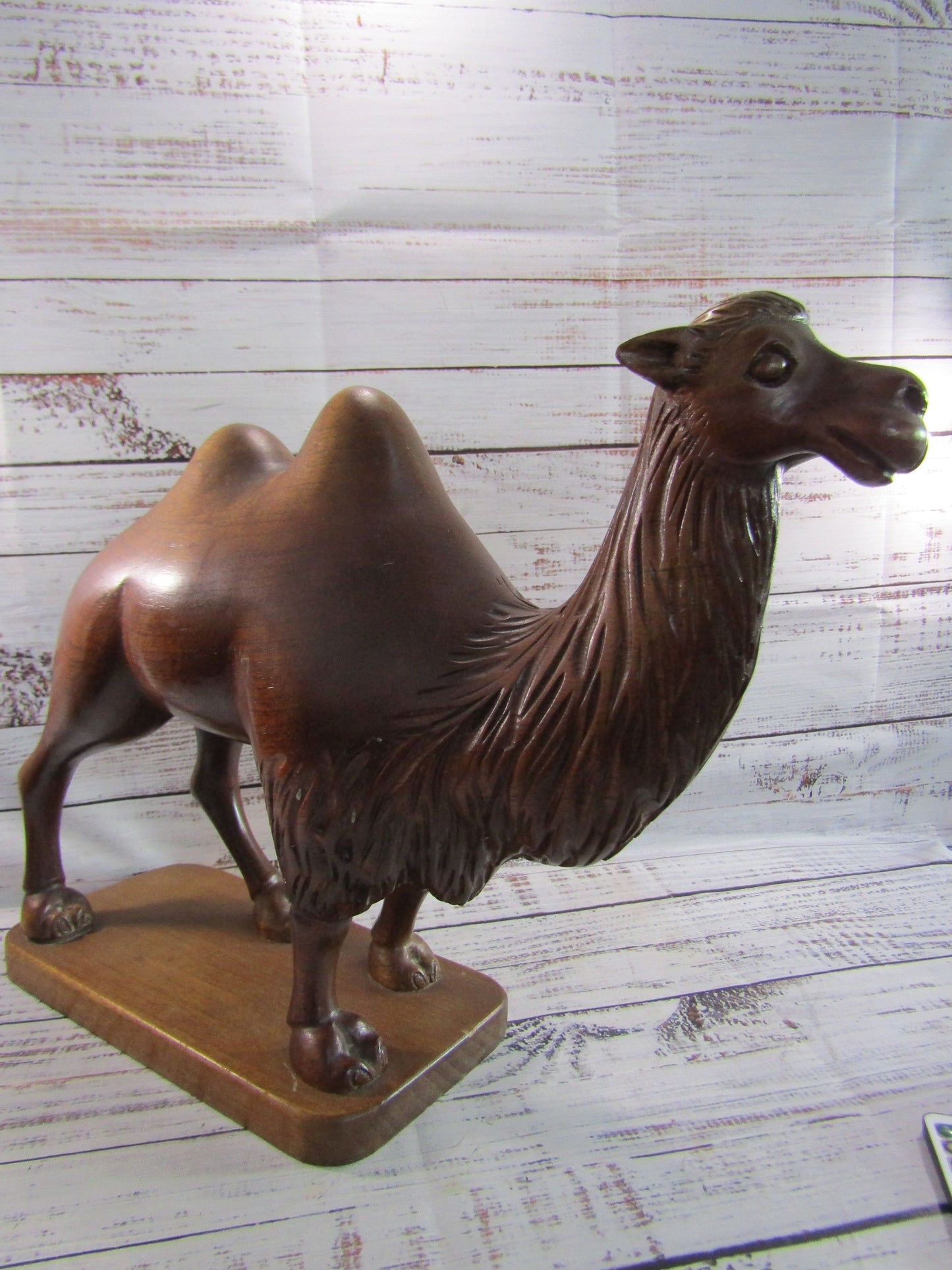 Vintage Hand Carved Wooden Camel Sculpture