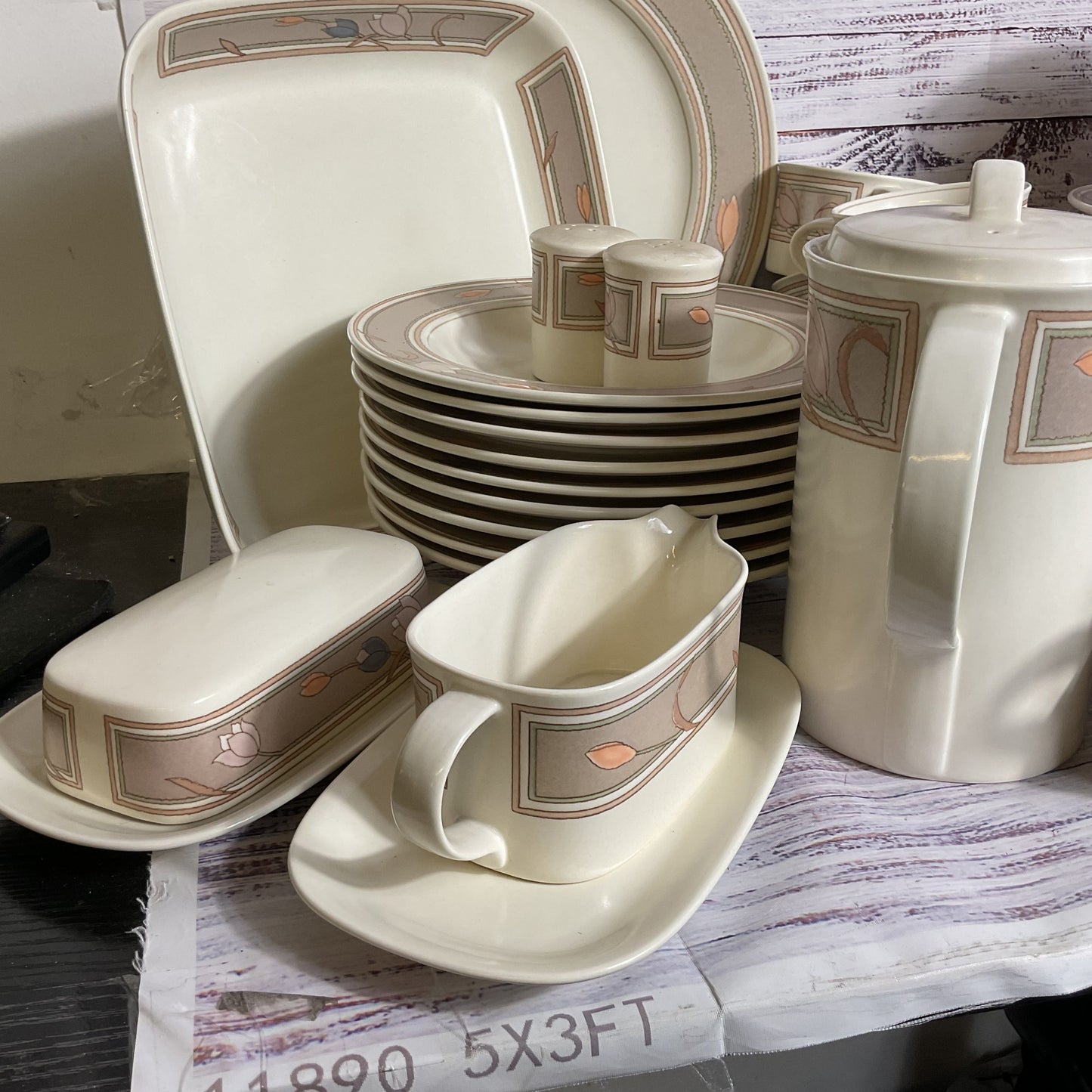 60pc. VTG. MIKASA Intaglio CAC02 Meadow Sun Dinnerware & Serving Pieces