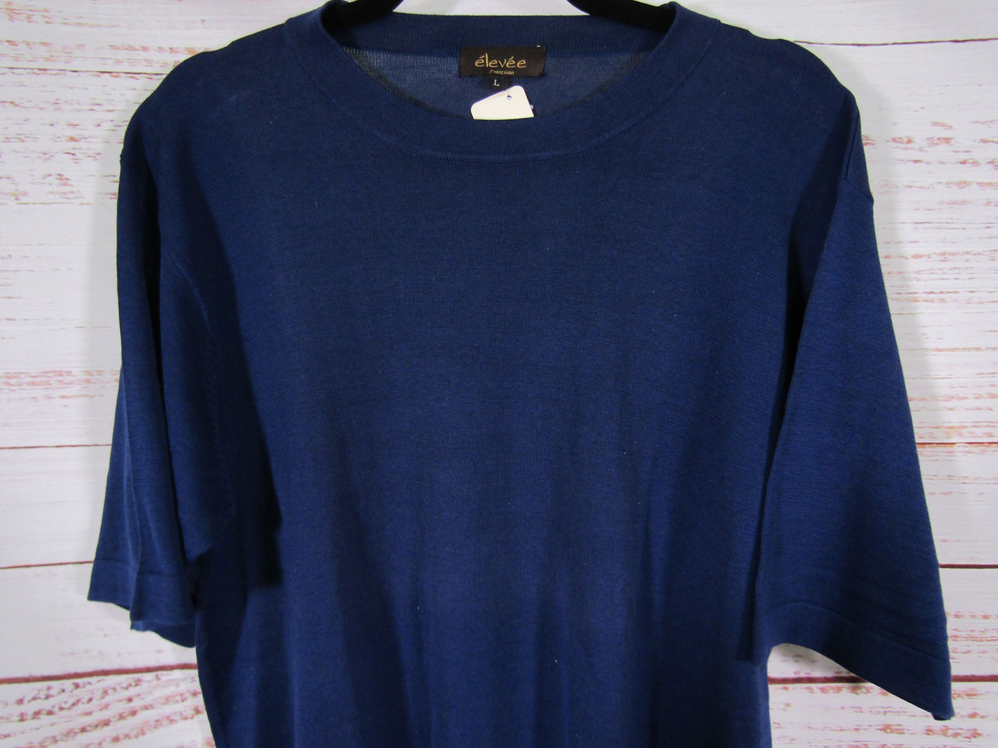 Elevee Men's Navy Blue Silk Blend Short Sleeve T-Shirt Size L