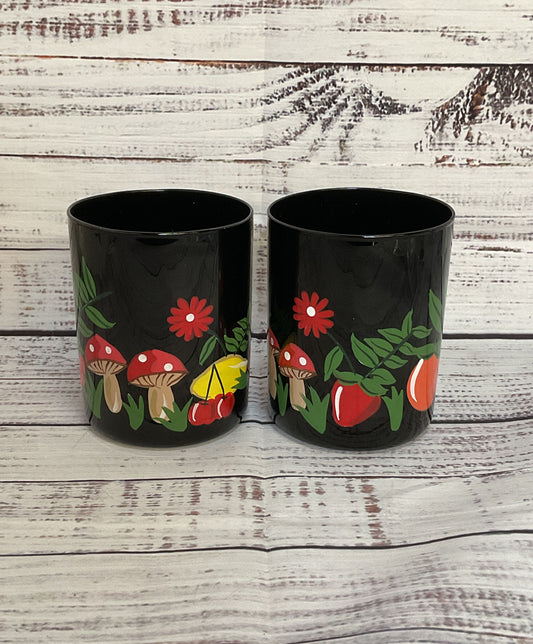The Last Line Mushroom Hand Painted Lot of 2 Drinking Glasses Multicolor