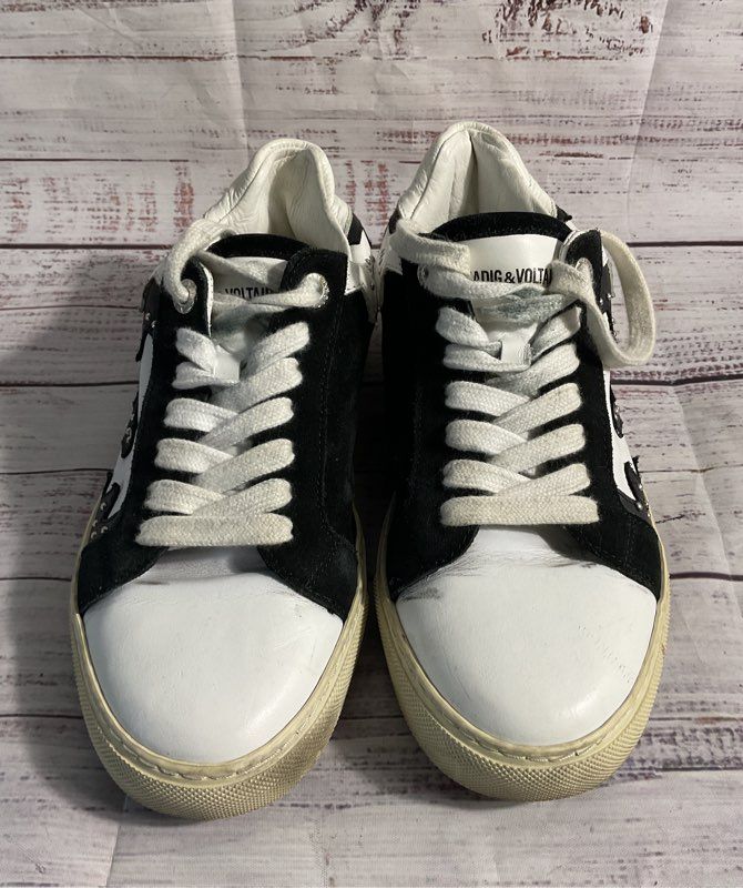 Zadig & Voltaire Nash Women's White Leather Studded Accent Sneaker Made in Italy