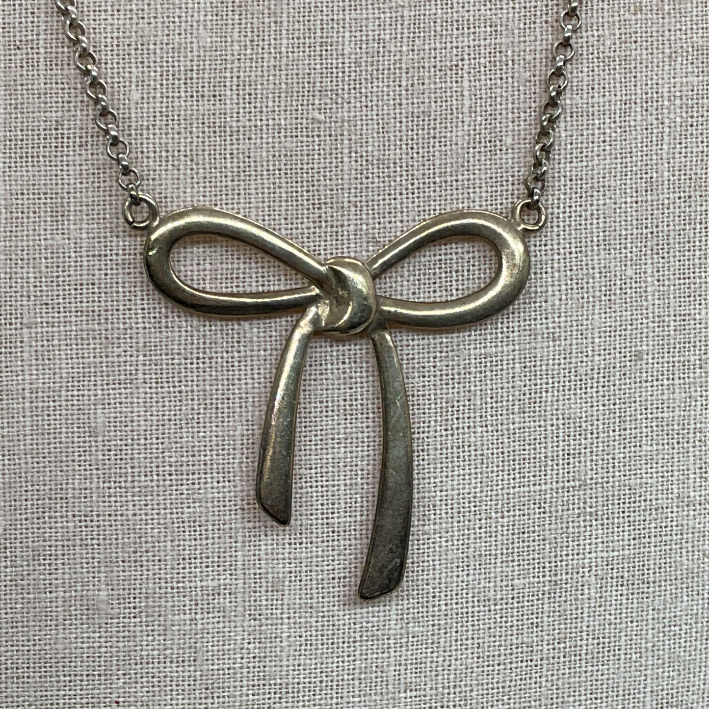REEB Sterling Silver Tied Bow Pendant 18" Rolo Chain Necklace- 8.82g
