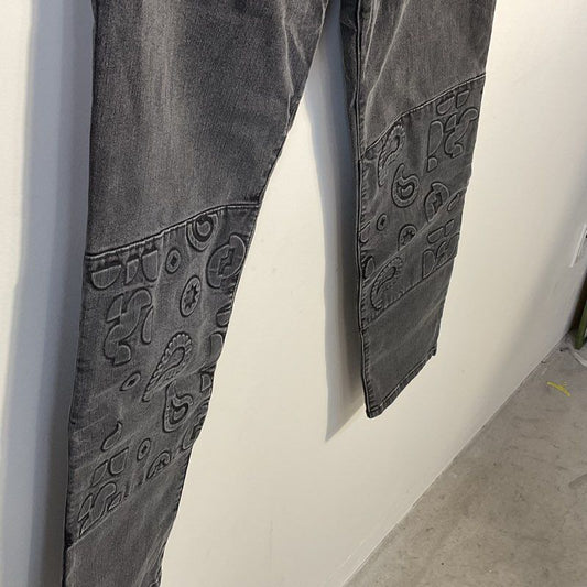 NWT Alyssa Less Acid Slate Embossed Paisley Patti Slim Straight Jeans - Size 31