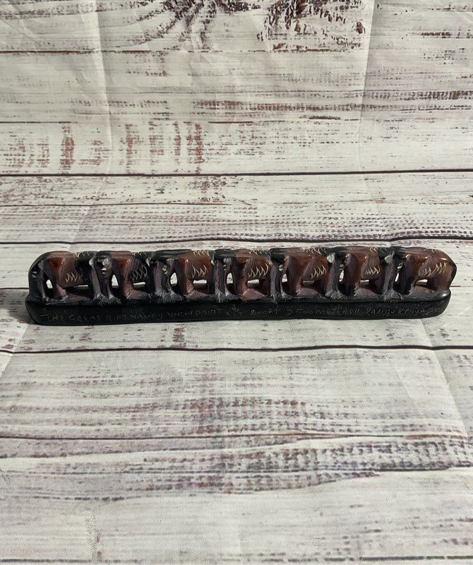Figurine Row Of Seven Elephants Hand Carved Soapstone Carving Vintage African