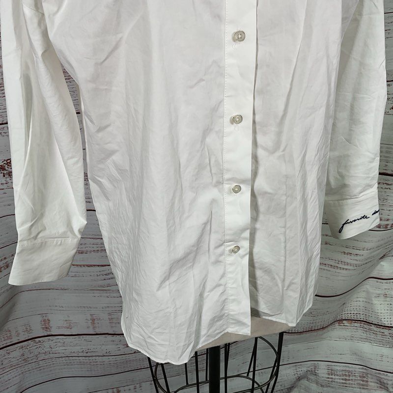 Favorite Daughter White Embroidered Logo Cuff Button Up Dress Shirt Blouse XS