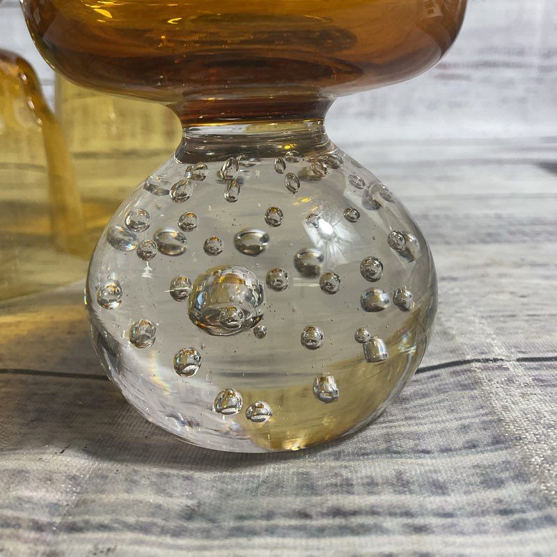 3 Pc. Set Of Amber Glass Bubble Base Tumbler Cups 5" & 4"