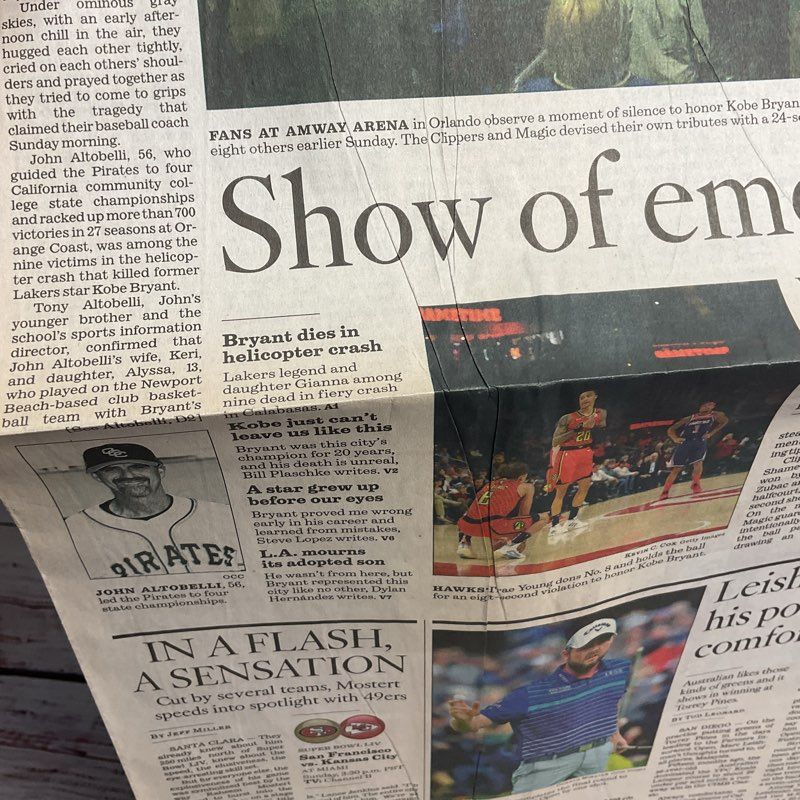 Kobe Bryant Death Tribute La Times Sports Section January 27th 2020