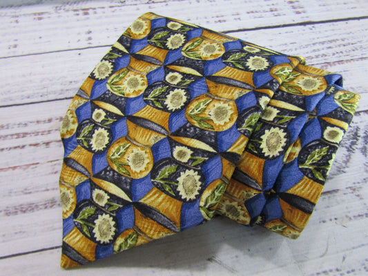 Vintage 90's Ermenegildo Zegna Men's Floral Vase Print Silk Tie Made in Italy