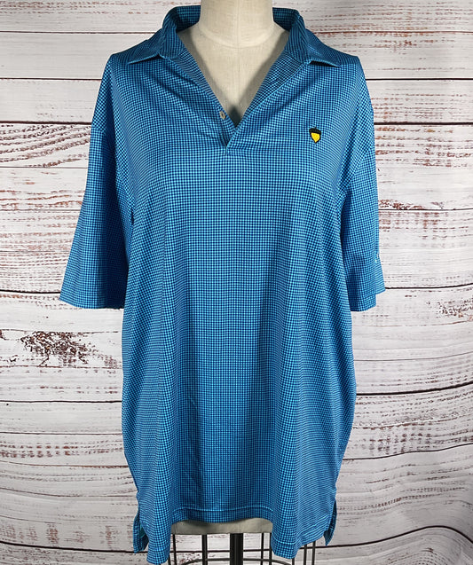 Peter Miller Summer Comfort Gingham Print Polo Shirt Blue XL