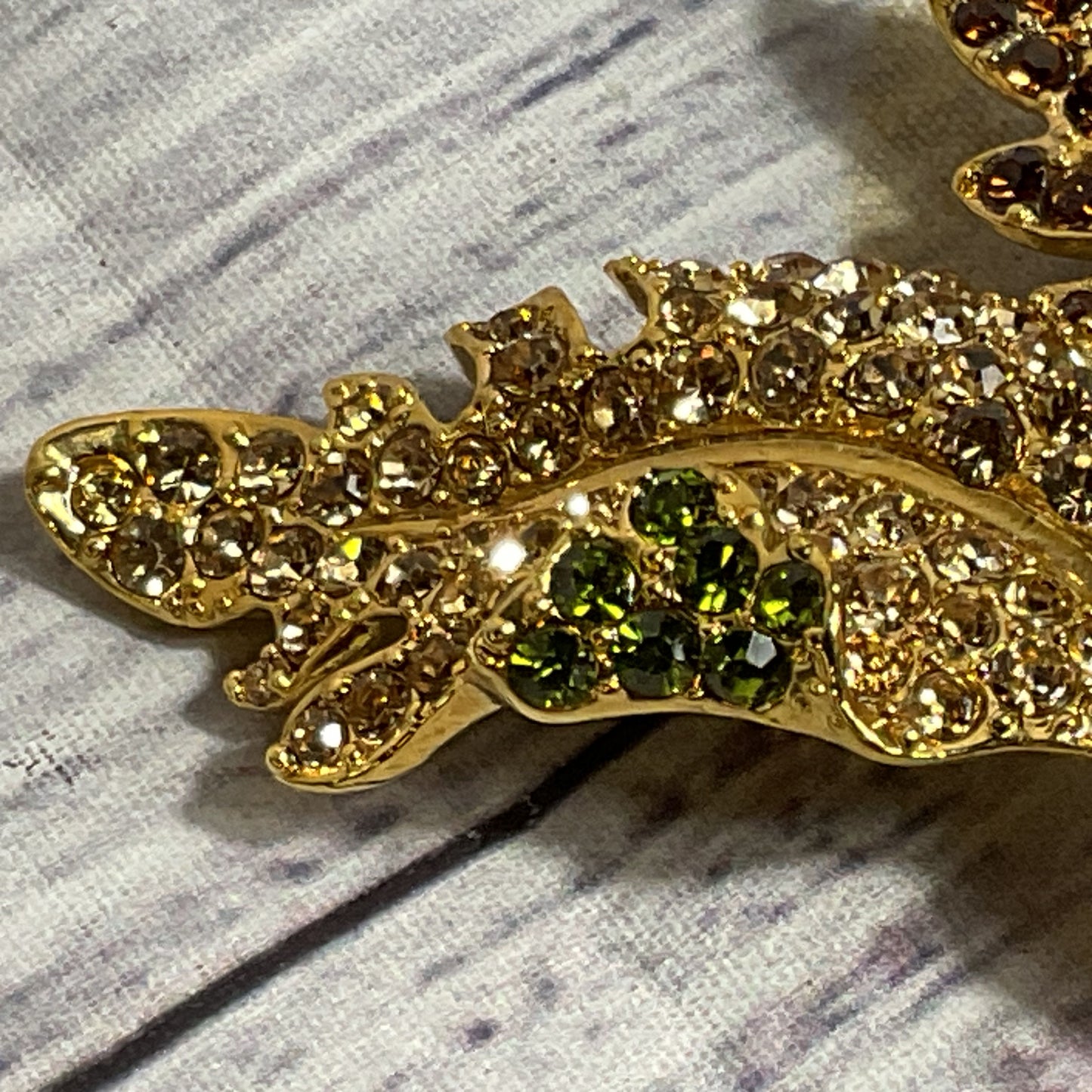 KENNETH JAY LANE Gold Tone Multicolor Rhinestone Leaf Brooch- 3"