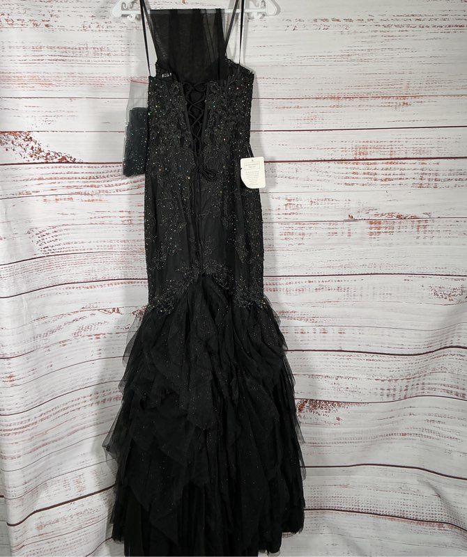 NWT Women's Colors Black Beaded Tulle Dress with lace up back Size 2