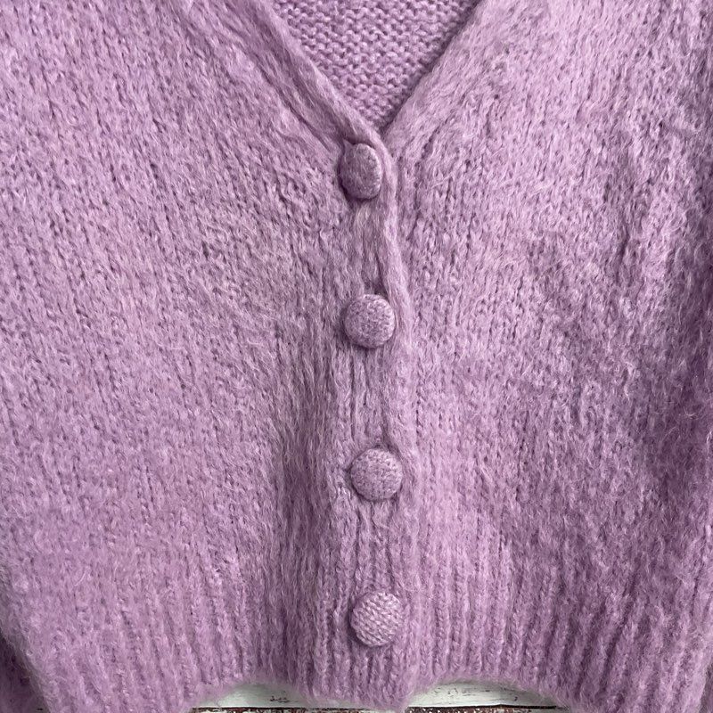 Maje Purple Fuzzy Knit Cropped 4 Button Cardigan Sweater - Size 2