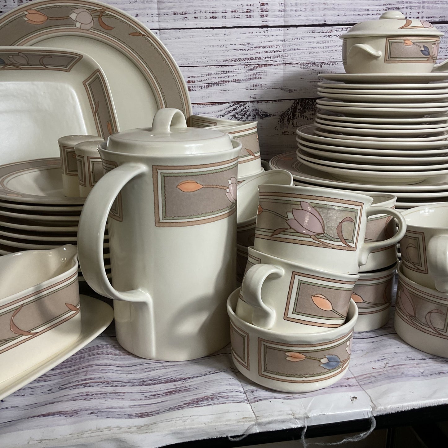 60pc. VTG. MIKASA Intaglio CAC02 Meadow Sun Dinnerware & Serving Pieces