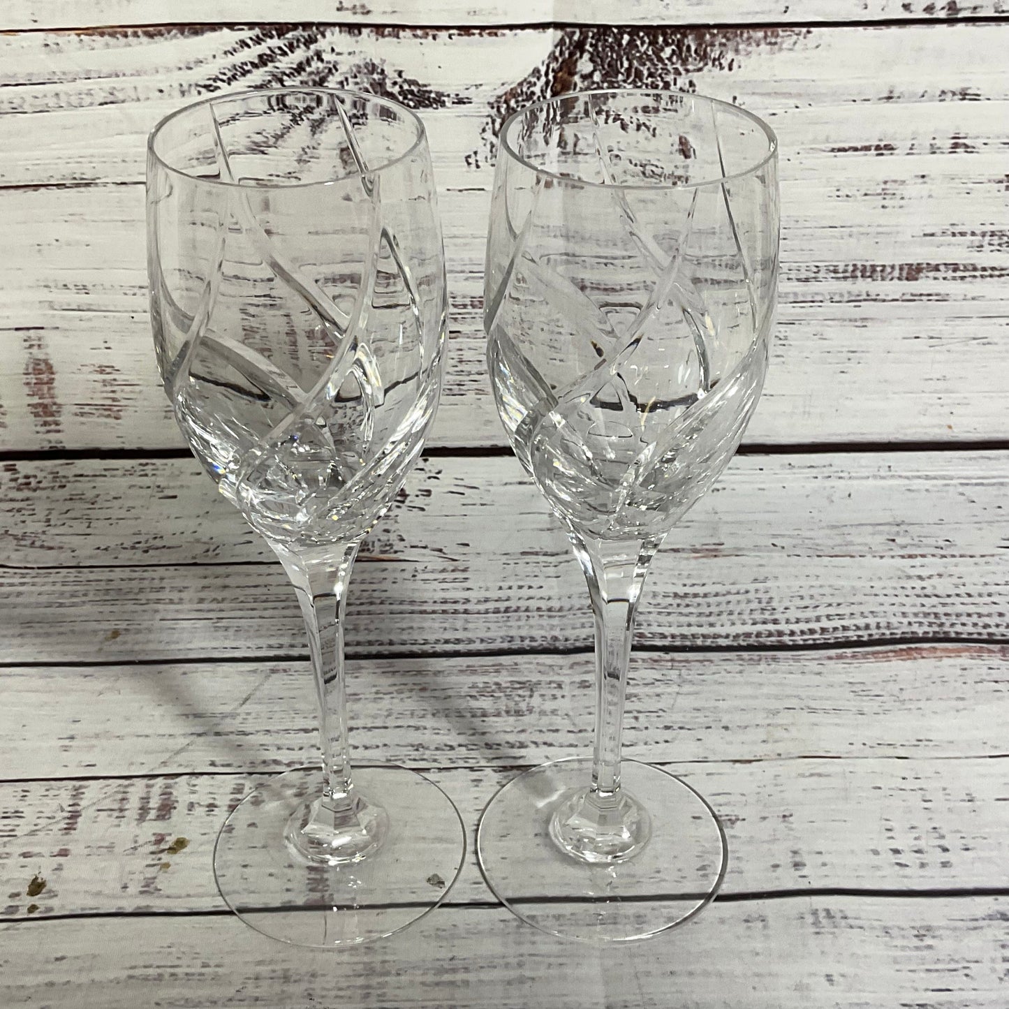 Pair of MIKASA Olympus Crystal Swirl Pattern Wine Glasses