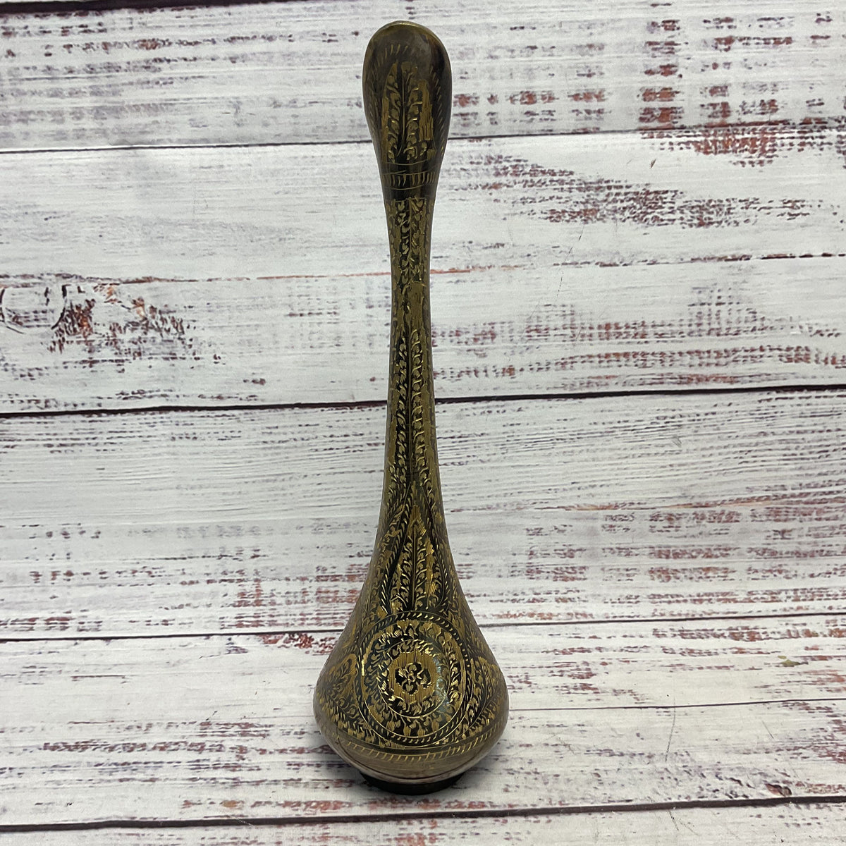 Darkened Brass Hand Engraved 10" Pitcher Vase