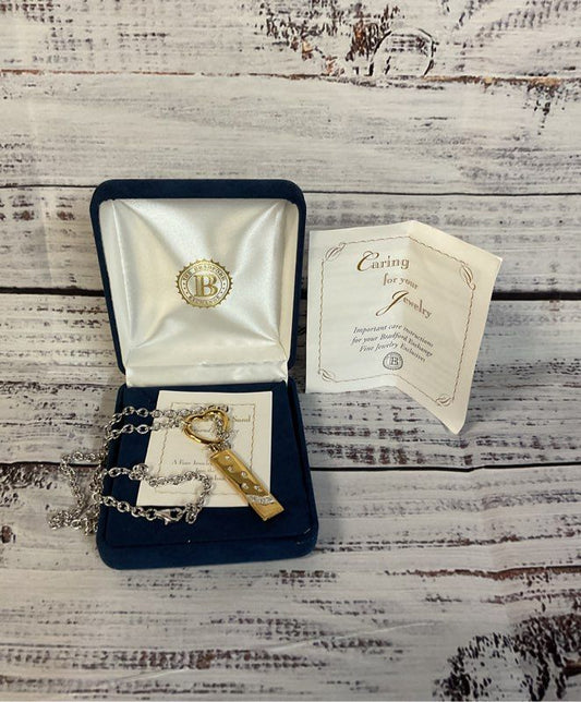 BGE Bradford Exchange Sterling Silver Chain Necklace Gold Tone Heart