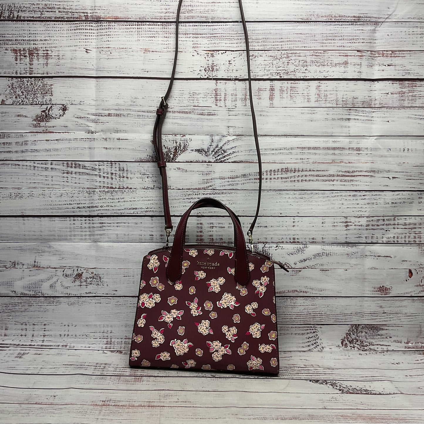 Kate Spade Frosted Floral Tinsel Deep Berry Satchel Top Handle Purse Bag