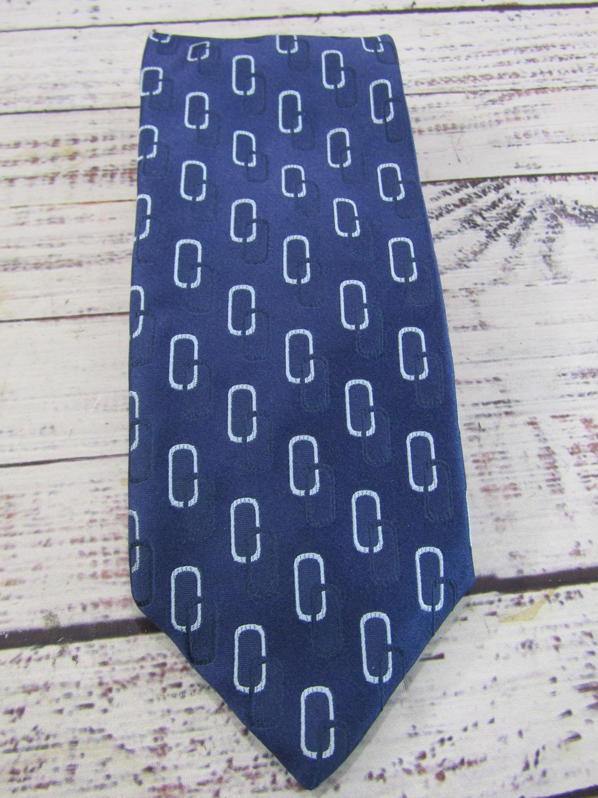 Fendi Men's Blue Interlocking Link Print Silk Tie Made in Italy
