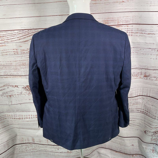 NWT Jos. A. Bank Blue Plaid Stretch Wool Blend Tailored Fit 2 Button Jacket 48R