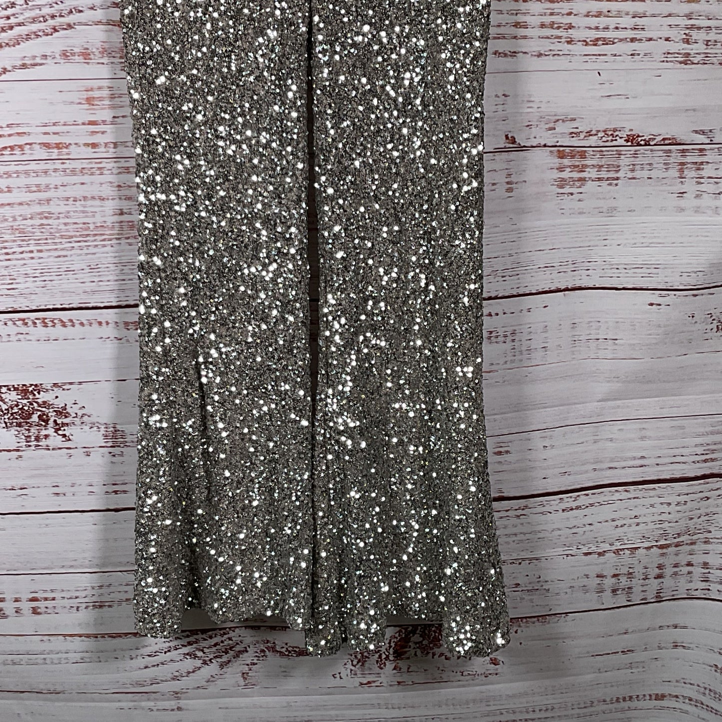 NWT EXPRESS Women's Silver Sequin High Waist Wide Leg Pants-SZ M