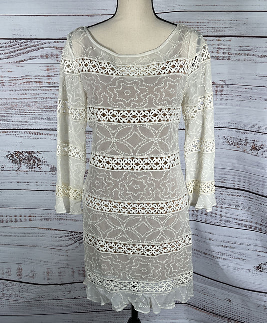 Tracy Reese Flounced Lacy Beaded Shift Dress White S