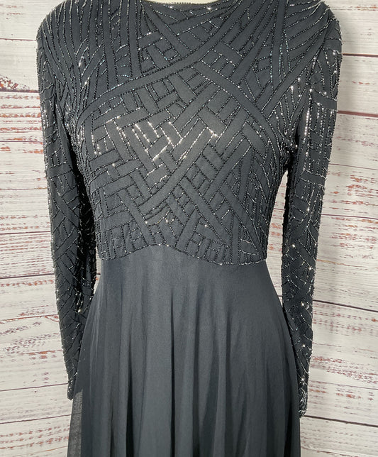 Victoria Vintage Beaded Long Sleeve Gown Black 14