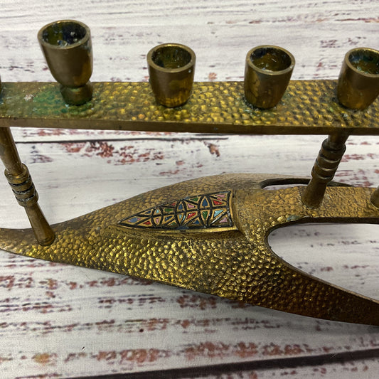 Vintage Brass Enamel Arrow Head Lamp Made In Israel Judaica Menorah 11"x4"x2.5"