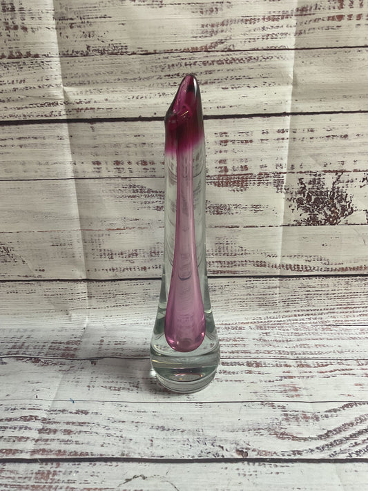 Signed Pink And Clear Glass Thin Vase
