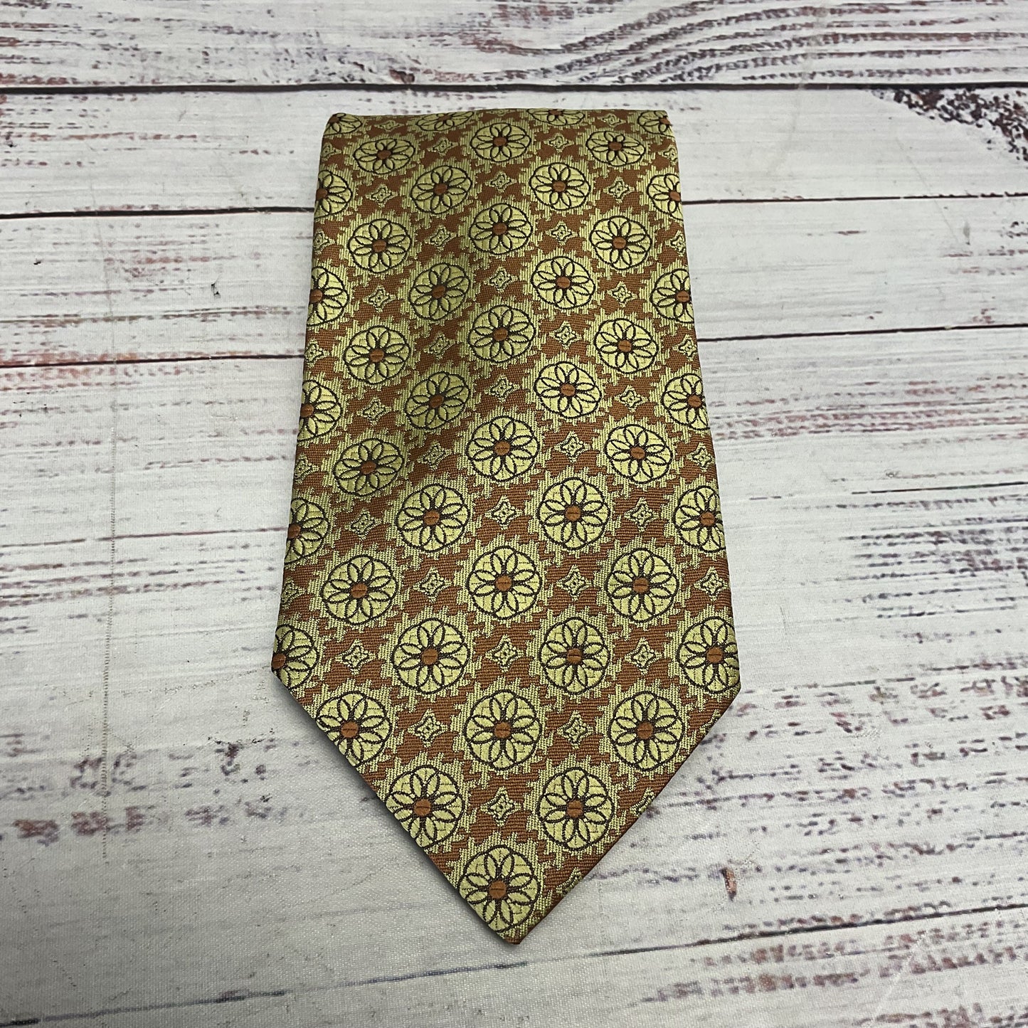 Christian Dior Yellow Flower Pattern Silk Neck Tie - Size 54"